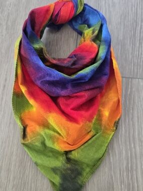 Vintage Rainbow Tie Dye Cotton Bandana Scarf 21" Swirl Retro Hippie Festival